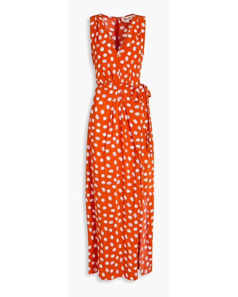 Diane von Furstenberg Pooja wrap-effect printed crepe maxi dress - Orange Orange