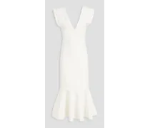 Fluted pointelle-knit midi dress - White