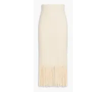 Fringed cashmere and merino wool-blend maxi skirt - White