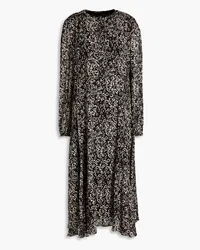 Luisa Cerano Pleated leopard-print crepe midi dress - Black Black