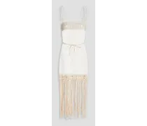 Fringed broderie anglaise cotton and macramé maxi dress - White