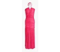 Ruched textured-knit halterneck maxi dress - Pink
