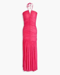 Ganni Ruched textured-knit halterneck maxi dress - Pink Pink