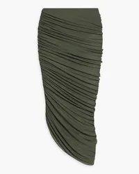 Norma Kamali Diana ruched stretch-mesh midi skirt - Green Green