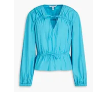 Breanna gathered cotton-poplin blouse - Blue