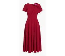 Bow-embellished crepe midi dress - Red