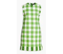 Fringed checked cotton-blend tweed mini dress - Green