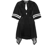 Striped cutout pleated chiffon and mesh mini dress - Black