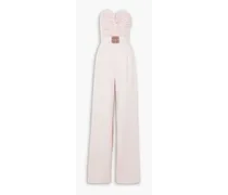 Strapless embellished plissé silk-blend satin and crepe jumpsuit - Pink