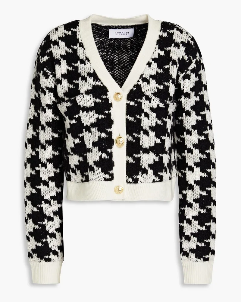 Cropped jacquard-knit merino wool-blend cardigan - Black