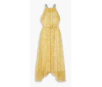 Belted ruffled floral-print silk-chiffon halterneck midi dress - Yellow