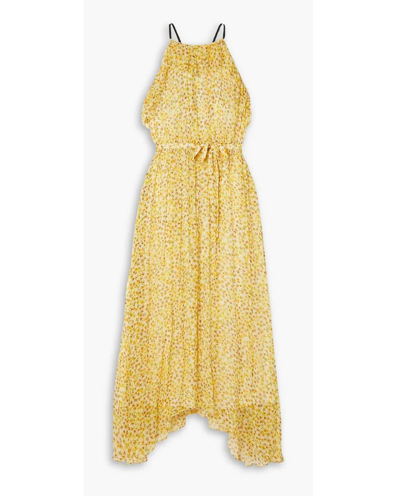 Jason Wu Belted ruffled floral-print silk-chiffon halterneck midi dress - Yellow Yellow