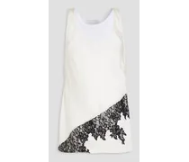 Lace-trimmed layered cotton-jersey and satin tank - White