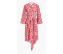 Dandy lace-up printed crepe midi dress - Pink