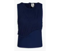 Ruched stretch-tulle and ponte top - Blue