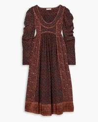 Ulla Johnson Diann gathered printed silk crepe de chine midi dress - Brown Brown