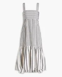 Theory Striped gathered cotton-poplin midi dress - White White