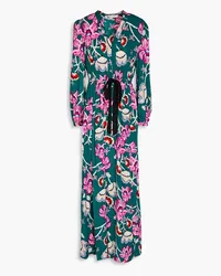 Diane von Furstenberg Lilo pleated floral-print crepe de chine maxi dress - Green Green