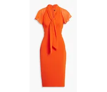 Tie-neck chiffon and crepe midi dress - Orange