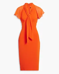 Badgley Mischka Tie-neck chiffon and crepe midi dress - Orange Orange