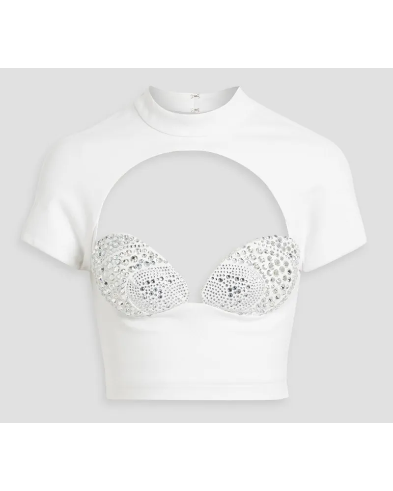 Area Cropped cutout crystal-embellished jersey top - White White