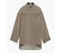 Bead-embellished silk-organza shirt - Neutral