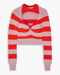 Marni Cropped cutout striped wool sweater - Pink Pink