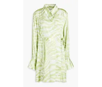 Tiger-print silk-blend satin wrap dress - Green