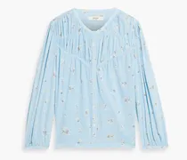 Fanning floral-print cotton-gauze top - Blue