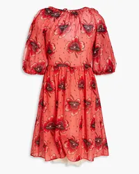 RED Valentino Cutout floral-print silk and cotton-blend mini dress - Orange Orange