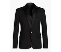 Layered satin-trimmed wool-twill blazer - Black
