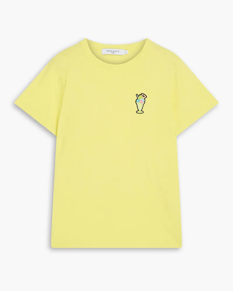 Kitsuné Appliquéd cotton-jersey T-shirt - Yellow Yellow