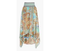 Layered embellished printed silk-chiffon midi skirt - Green