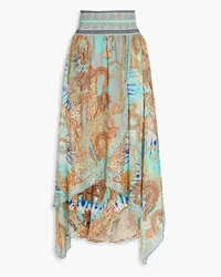 Camilla Layered embellished printed silk-chiffon midi skirt - Green Green