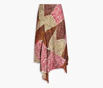 Asymmetric draped printed satin-twill skirt - Multicolor