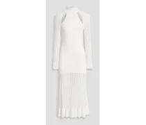 Cutout ribbed-knit midi dress - White