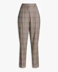 Brunello Cucinelli Bead-embellished Prince of Wales checked wool-blend tweed tapered pants - Brown Brown