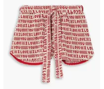 Belted jacquard-knit organic cotton-blend terry shorts - Red