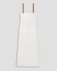 Lafayette148 Leather-trimmed cotton and silk-blend broderie anglaise maxi dress - White White