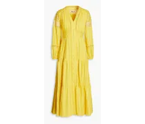 Gigi gathered cotton midi dress - Yellow