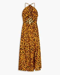 Sandro Cutout ruched leopard-print satin-twill midi dress - Animal print Animal