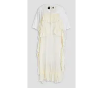 Ruffled crepon-paneled cotton-jersey midi dress - White