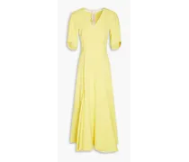 Pleated stretch-crepe midi dress - Yellow