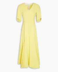 Marni Pleated stretch-crepe midi dress - Yellow Yellow