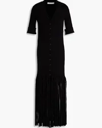 Philosophy Di Lorenzo Serafini Fringed ribbed-knit midi shirt dress - Black Black