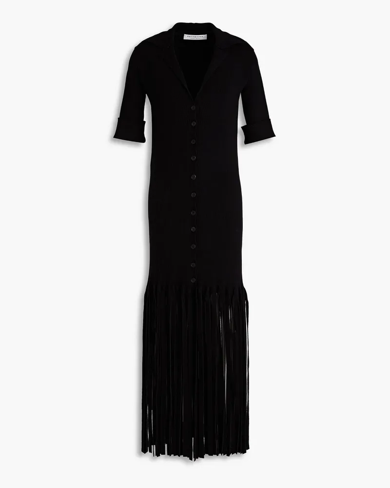 Philosophy Di Lorenzo Serafini Fringed ribbed-knit midi shirt dress - Black Black