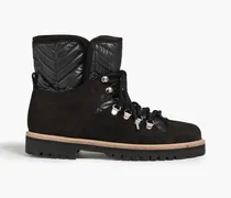 Quilted shell and suede combat boots - Black
