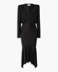 Alexandre Vauthier Asymmetric gathered stretch-satin maxi dress - Black Black