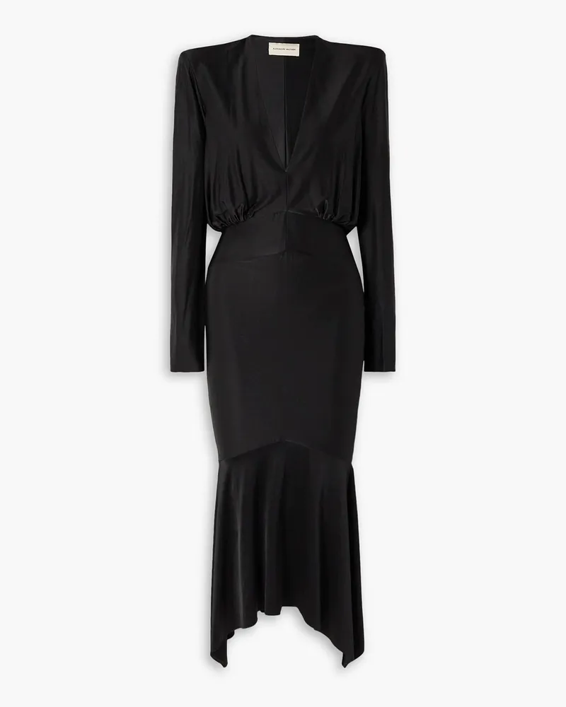 Alexandre Vauthier Asymmetric gathered stretch-satin maxi dress - Black Black