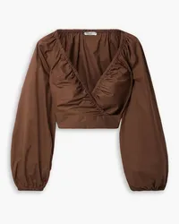 THREE GRACES Clara cropped cotton wrap top - Brown Brown